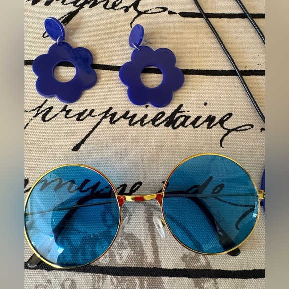 60s Groovy Hippie Blue & White Dress Headband & Accessories  Costume XXL - Picture 3 of 4